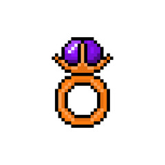 Fototapeta premium Pixel magic ring with gem for games and websites