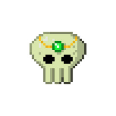 Pixel artifact skull with gem for games and websites