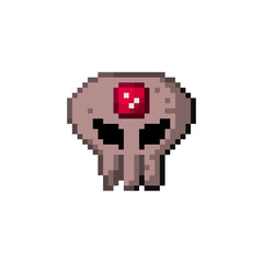 Pixel artifact skull with gem for games and websites