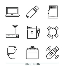 Computer devices Icons. PC Accessories thin line vector