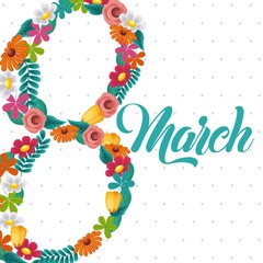 march 8 international womens day greeting card floral image vector illustration