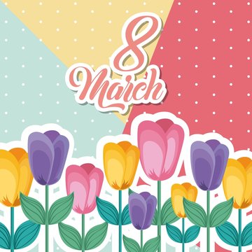 march 8 international womens day greeting card floral image vector illustration