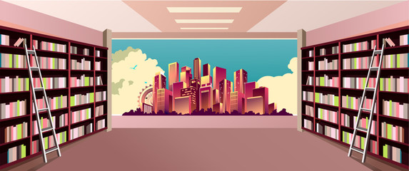 library bookshelves interior © marrishuanna