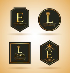 set of luxury golden badges and stickers royal flourishes calligraphic ornament vector illustration