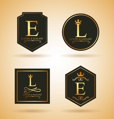 set of luxury golden badges and stickers royal flourishes calligraphic ornament vector illustration