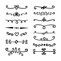 Fototapeta premium Hand drawn dividers and border lines. Set of black vector design elements.