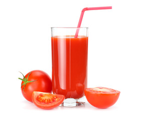 tomato juice isolated on white background. juice in glass