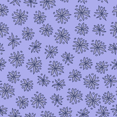Seamless pattern with blue flowers on blue background