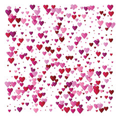 Valentines Day Vector Confetti Border. Falling Down Petals, Showering Pink, Red Hearts. Wide Valentines Day Background, Celebration Hearts Garland Rose Romantic Wedding Frame, Border, Banner Design