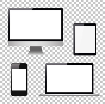Set computer, laptop, tablet, phone on a isolated background. Vector image