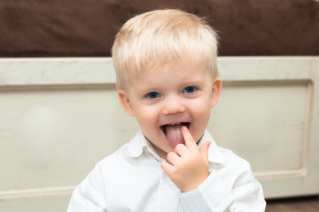 Cute little boy play at home.  Portrait.