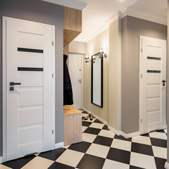 Home interior with chess tiles
