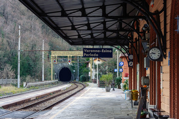 Naklejka na ściany i meble Varenna- Essino-Perledo railway station at Perledo near Como lake in Lombardy in northen Italy