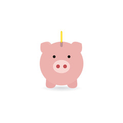 Pig and gold coins isolated on white background. Piggy bank with falling coins in flat design. Gold dollar coin - vector illustration.