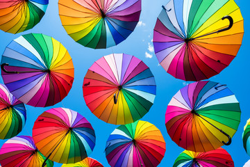 Colorful umbrellas background. The sky of colorful umbrellas