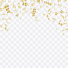 Golden confetti isolated. Festive background. Vector illustration