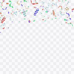 Colorful bright confetti isolated on transparent background. Festive vector illustration