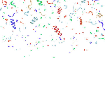 Colorful bright confetti isolated on transparent background. Festive vector illustration