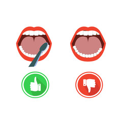 Obraz premium Oral hygiene banners with cute tooth. Part 1. Brushing, flossing and rinsing. Vector illustration.