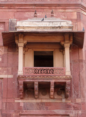 Intricate design on the balcony of Jodha Bai Palace, Fatehpur Sikri, India