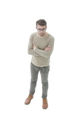 portrait of a serious young man. Photo in full length