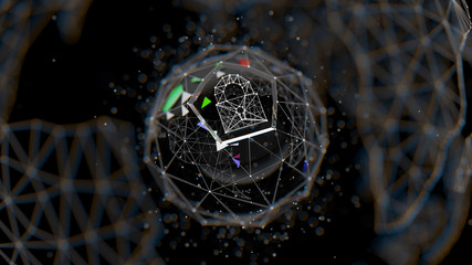 Abstract crypto cyber security technology on global network background. Digital theme. 3D...