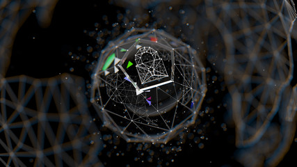 Abstract crypto cyber security technology on global network background. Digital theme. 3D illustration