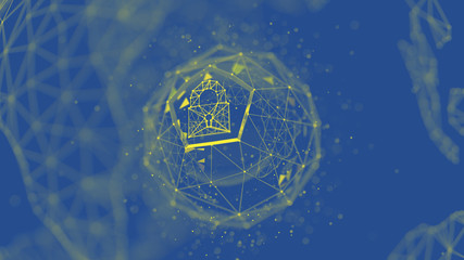 Abstract crypto cyber security technology on global network background. Digital theme. 3D illustration