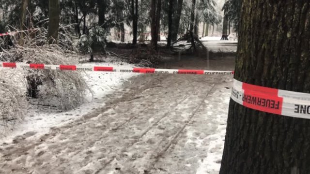 Feuerwehrabsperrung vor einem Tatort im Wald