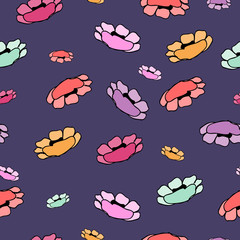 Simple Floral Pattern. Cute Flowers for Seamless Background, Print, Furniture Upholstery. Small Floral Rapport with Silhouettes of Primitive Flowers. Random Botanical Texture on violet