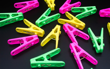 Set of plastic colorful clothespin. 