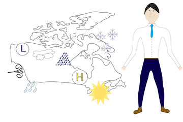 Weatherman and Canada forecast map