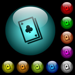 Card game icons in color illuminated glass buttons
