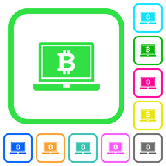 Laptop with Bitcoin sign vivid colored flat icons