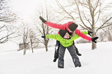 Couple on winter, man with his girlfriend