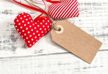 Valentines red hearts decoration paper tag
