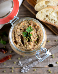 Pate of peas with dried tomatoes. Healthy food.