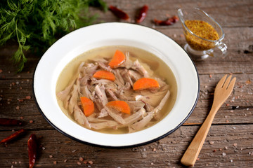 Homemade aspic cooked organic chicken. Traditional Russian food