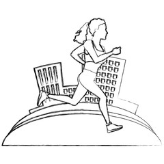 Woman running at city icon vector illustration graphic design