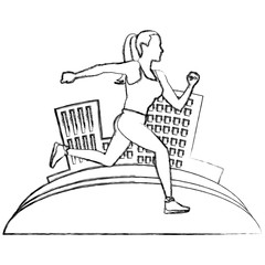 Woman running at city icon vector illustration graphic design