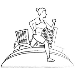 Fototapeta na wymiar Woman running at city icon vector illustration graphic design