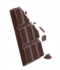Quebrando la barra de chocolate,trozos de chocolate negro.