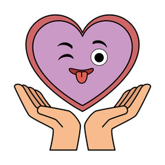 hands with cute heart kawaii character vector illustration design