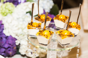 Delicious wedding reception candy bar dessert table