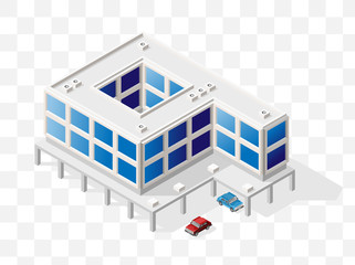 Isometric High Quality City Element with 45 Degrees Shadows on Transparent Background . Offices