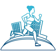 Woman running at city icon vector illustration graphic design