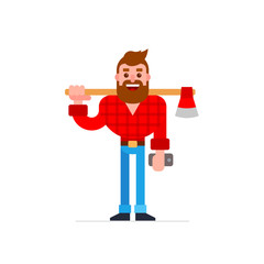 Smiling lumberjack with axe cartoon illustration