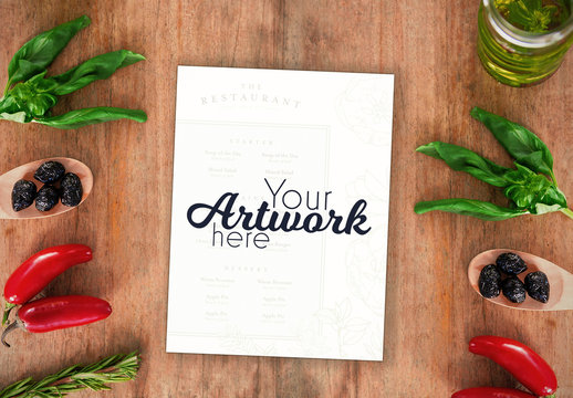 Menu Mockup with Peppers and Herbs