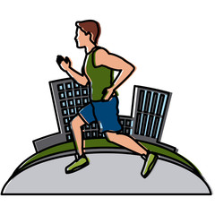 Man running at city icon vector illustration graphic design