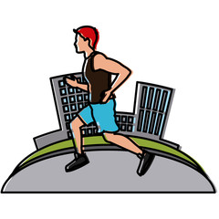Man running at city icon vector illustration graphic design